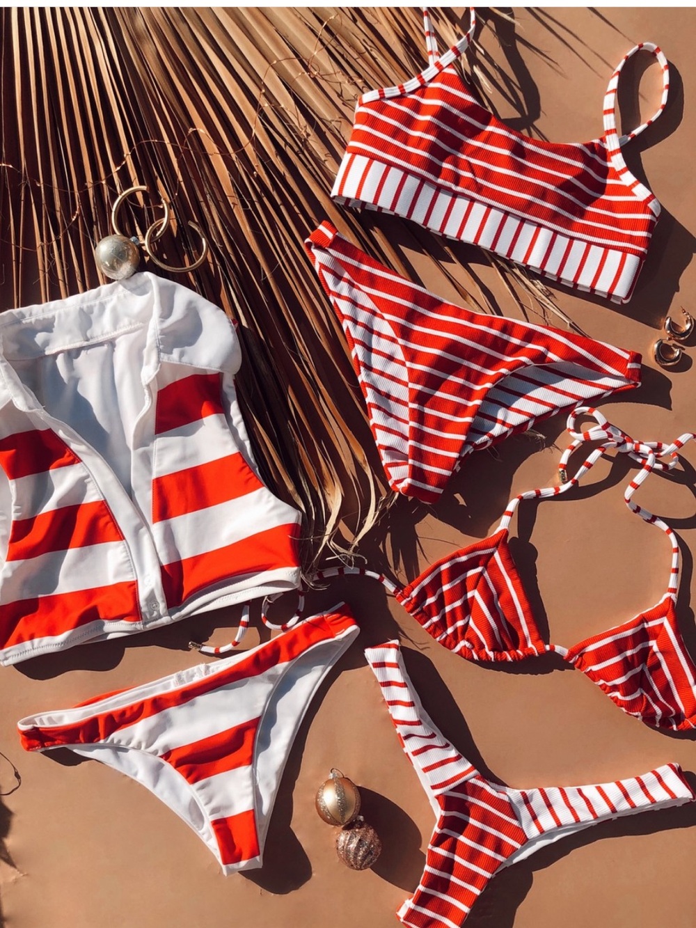 Beach Bunny Red and White Striped Bikini Set